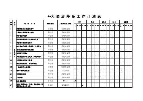 五星级酒店筹备工作计划表