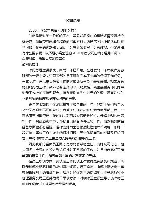2020年度公司总结(通用5篇)
