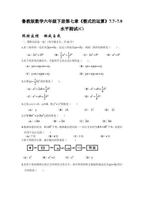 鲁教版数学六年级下册第七章《整式的运算》7.7~7.9水平测试(C)