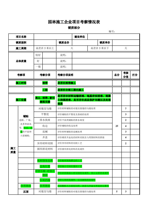 景观施工企业项目考察情况表 硬质部分