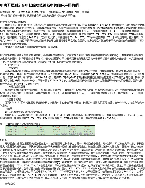 甲功五项测定在甲状腺功能诊断中的临床应用价值