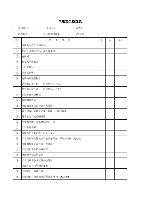 气瓶日常安全检查记录表