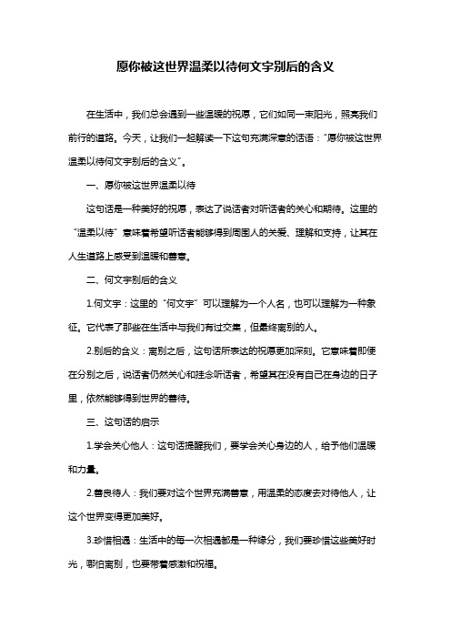 愿你被这世界温柔以待何文宇别后的含义