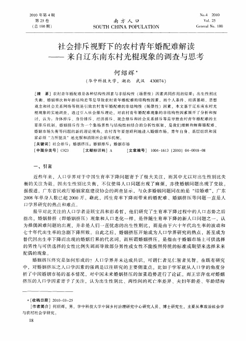 社会排斥视野下的农村青年婚配难解读——来自辽东南东村光棍现象的调查与思考