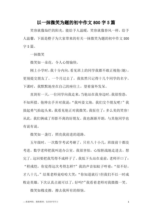 以一抹微笑为题的初中作文800字5篇