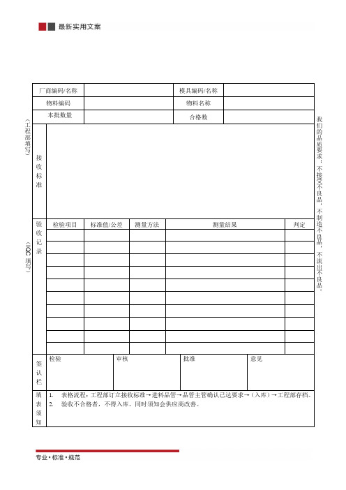 [制造业ISO9000]进料检验记录表(标准范本)