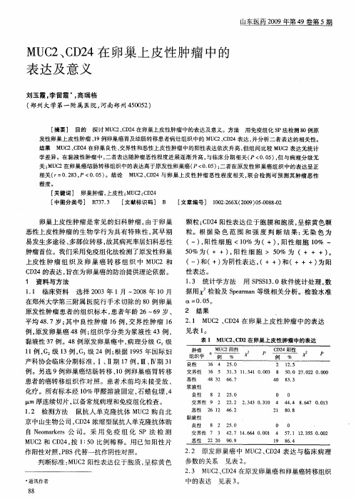 MUC2、CD24在卵巢上皮性肿瘤中的表达及意义