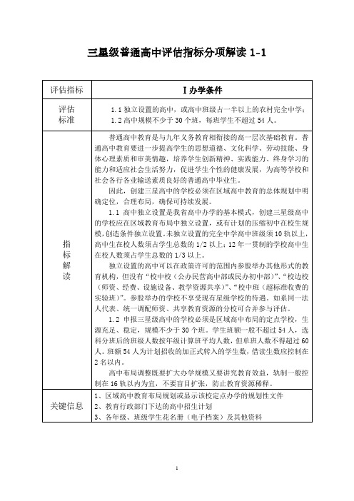 三星级普通高中评估指标分项解读1(依据江苏省教育评估院评估网整理)