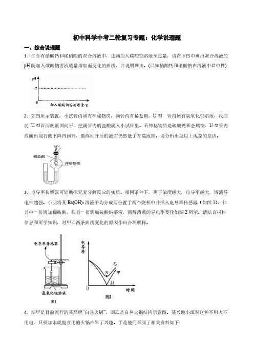 初中科学中考复习专题：化学说理题附答案