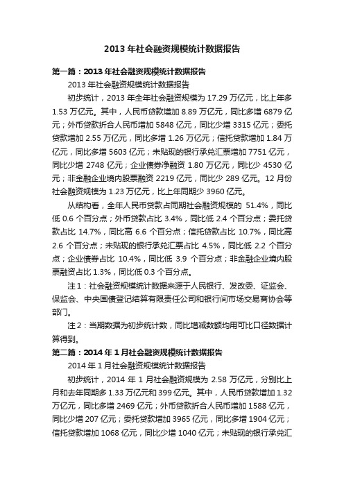 2013年社会融资规模统计数据报告