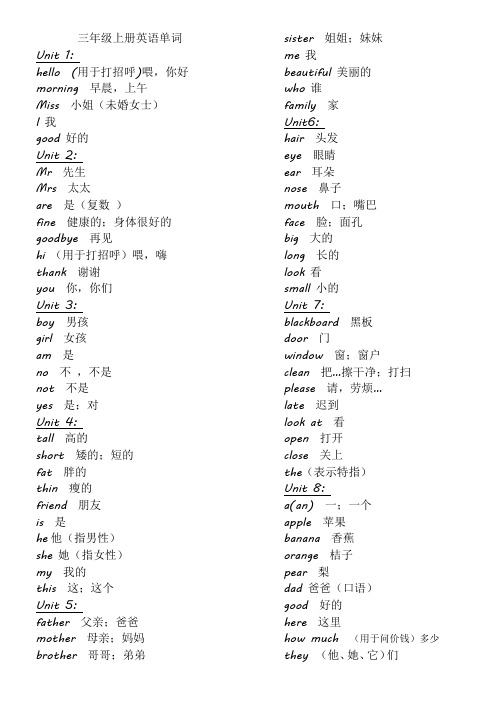 (完整)上教版(牛津)三年级上册英语单词表