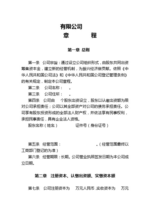 新公司法章程-不设董事会和监事会(示例)