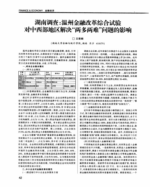 湖南调查：温州金融改革综合试验对中西部地区解决“两多两难”问题的影响