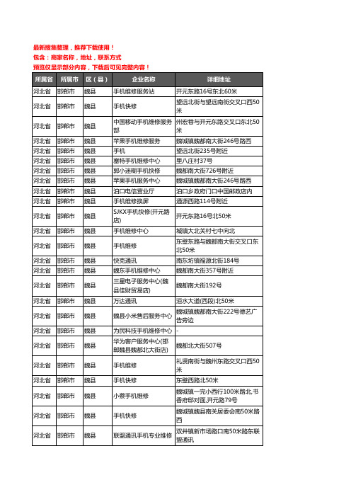 新版河北省邯郸市魏县手机维修企业公司商家户名录单联系方式地址大全35家