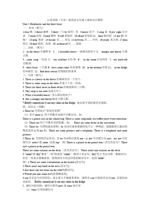 江苏译林版(牛津)英语五年级上册知识整理