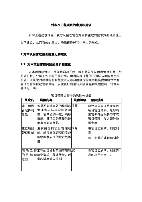 信息系统工程监理意见和建议