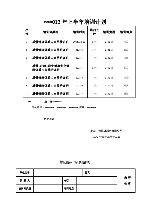 2013年上半年培训计划【模板】