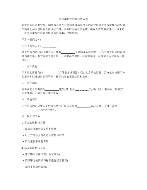 公司承包经营合作协议书