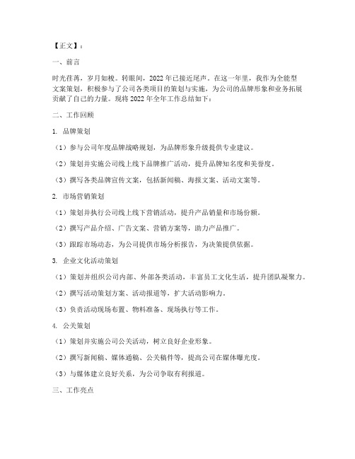 全案策划年度总结范文