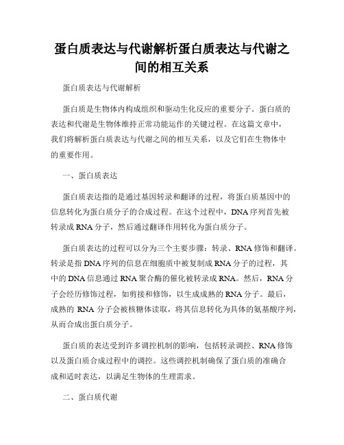 蛋白质表达与代谢解析蛋白质表达与代谢之间的相互关系