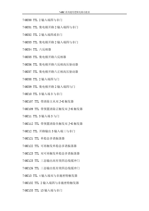 74HC系列通用逻辑电路功能表