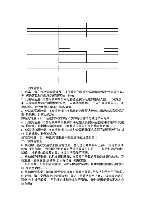 交通运输行业统计指标