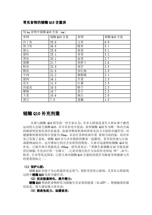 常见食物的辅酶Q10含量表