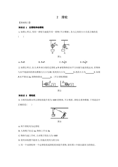 5.2 滑轮同步练习 2021——2022学年华东师大版九年级科学上册