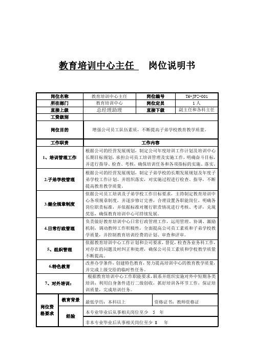 教育培训中心主任岗位职责