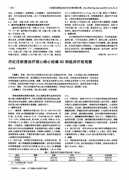 丹红注射液治疗冠心病心绞痛80例临床疗效观察