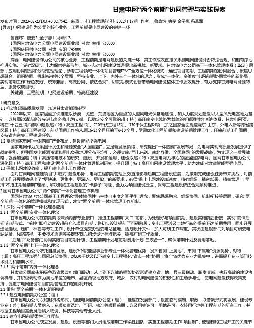 甘肃电网“两个前期”协同管理与实践探索