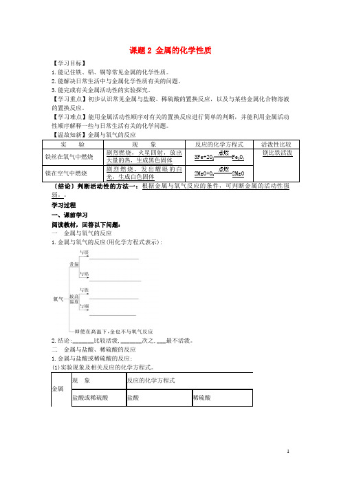 中山市二中九年级化学下册 第八单元 金属和金属材料 课题2 金属的化学性质导学案 新人教版