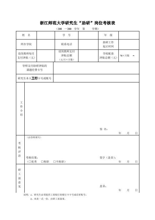 研究生“助研”岗位考核表