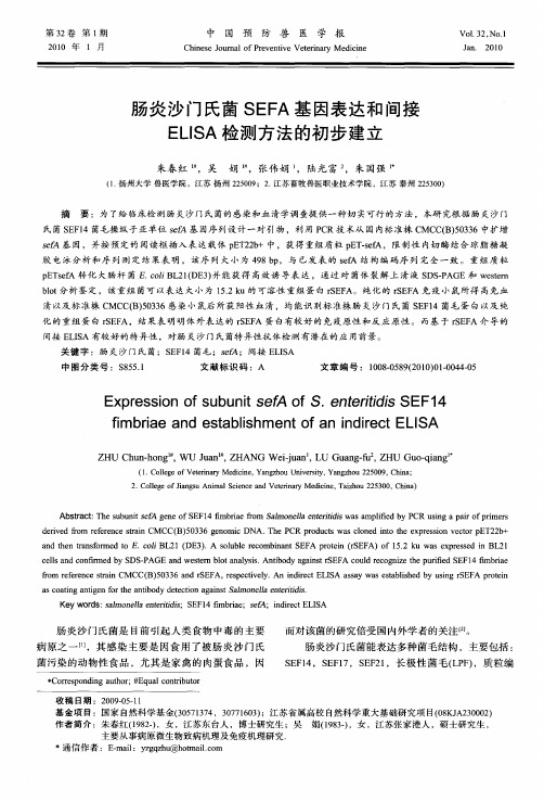 肠炎沙门氏菌SEFA基因表达和间接ELISA检测方法的初步建立