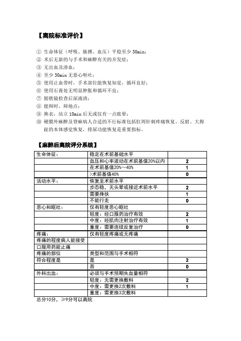 门诊麻醉的离院标准评价