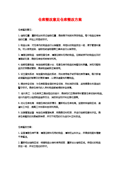 仓库整改意见仓库整改方案