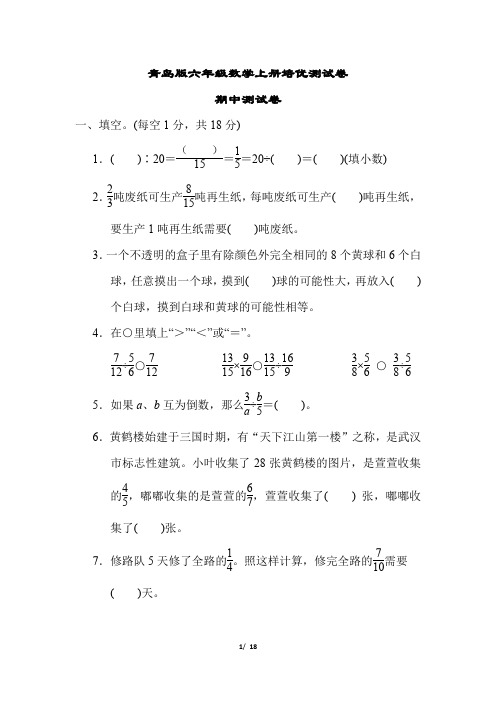 青岛版六年级数学上册期中测试卷附答案