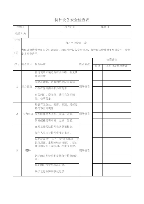 特种设备检查表范文