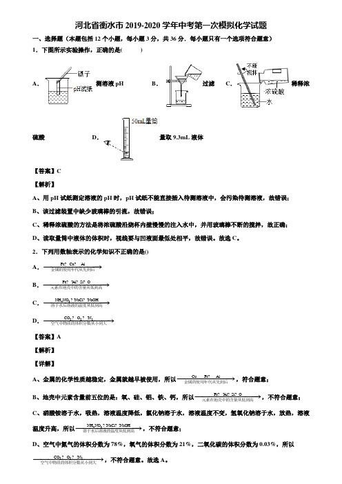河北省衡水市2019-2020学年中考第一次模拟化学试题含解析