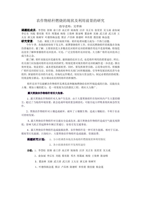 农作物秸秆燃烧的现状及利用前景的研究