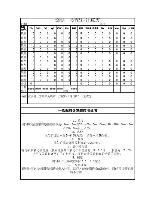 烧结一次配料配比计算表及应用说明