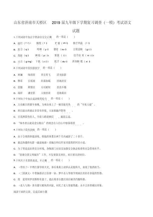 山东省济南市天桥区2019届九年级下学期复习调查(一模)考试语文试题(原卷版)