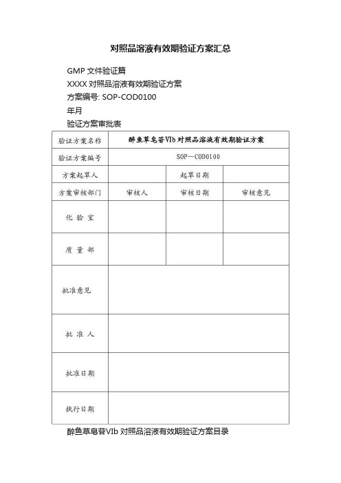 对照品溶液有效期验证方案汇总