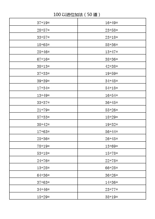 100以内进位加法(50道)