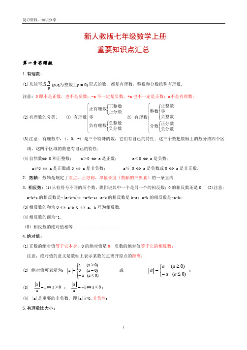 新人教版七年级数学上册重要知识点汇总【最新整理】