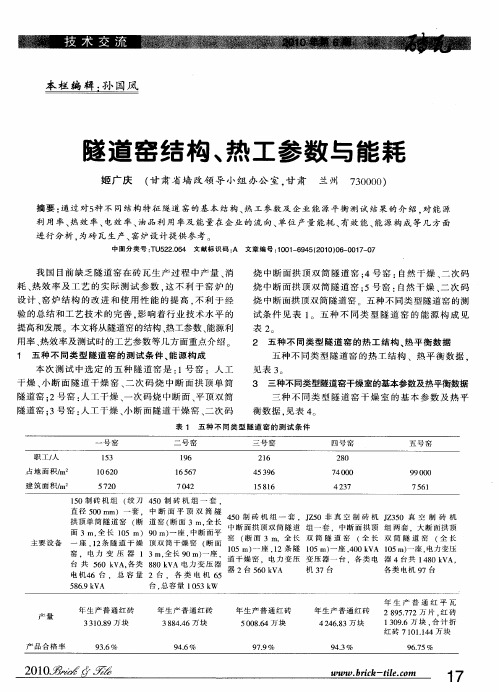 隧道窑结构、热工参数与能耗