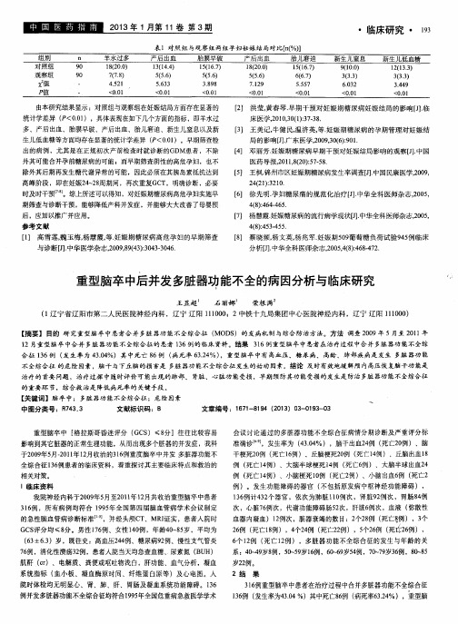 重型脑卒中后并发多脏器功能不全的病因分析与临床研究