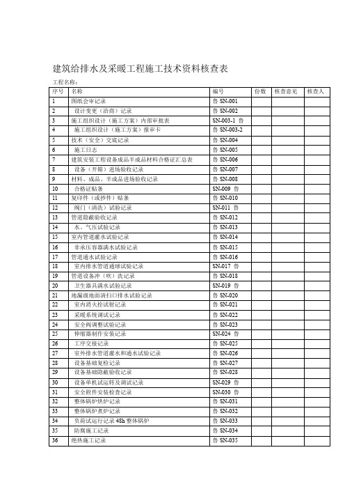 01给排水与采暖工程建筑给排水及采暖工程施工技术资料核查表