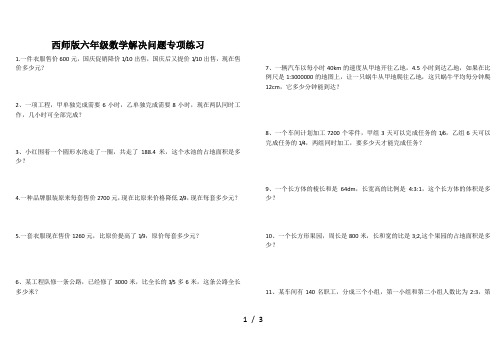 西师版六年级数学解决问题专项练习