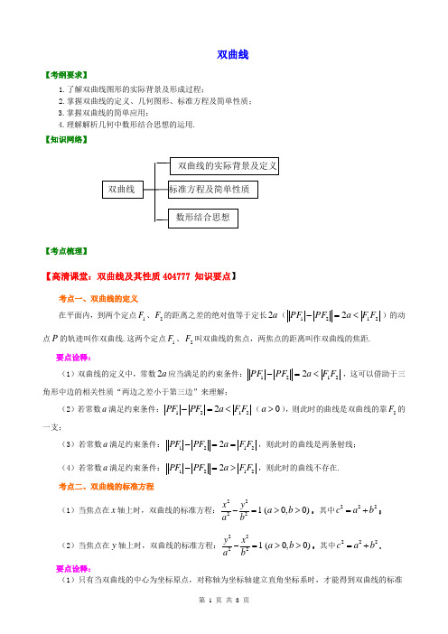 双曲线及其性质基础。知识梳理